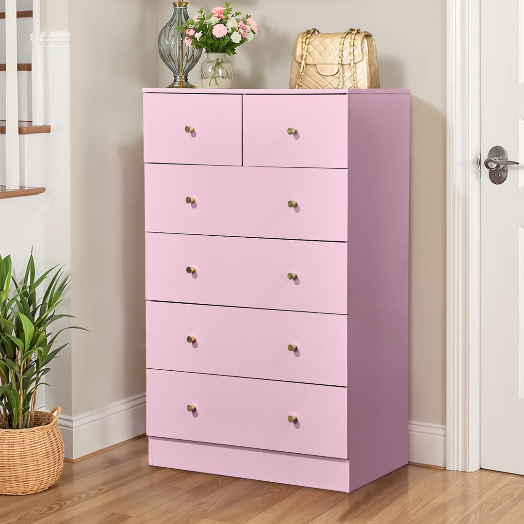  6-Drawer Large Dresser For Bedroom And Chest Of Drawers With Sturdy Construction Wood Storage Organizer For Closet In White